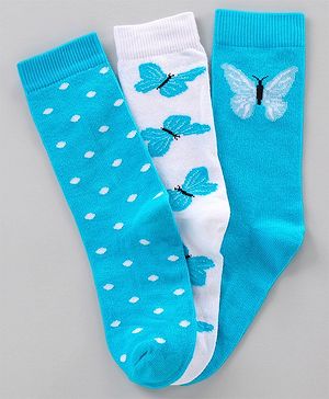 Pine Kids Mid Calf Length Anti-bacterial Socks Polka Dot Design Pack of 3 - Blue