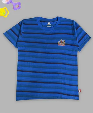 Crazy Penguin Half Sleeves Striped T-Shirt - Royal Blue