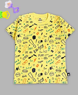 Crazy Penguin Half Sleeves All Over Printed T-Shirt - Yellow
