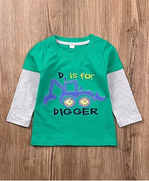 Kookie Kids Doctor Sleeves Tee Construction Vehicle Embroidery - Green Grey