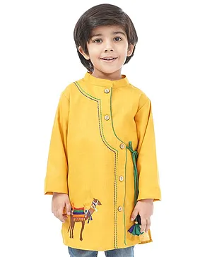 Babyoye Cotton Full Sleeves Kurta Camel Embroidery - Yellow