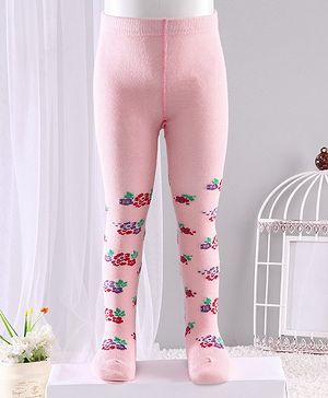 Cute Walk by Babyhug Anti-bacterial Footed Tights Floral Design - Pink - 3-4Y Pink