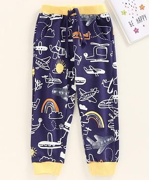Babyhug Full Length Lounge Pant Aeroplane Print - Navy Blue