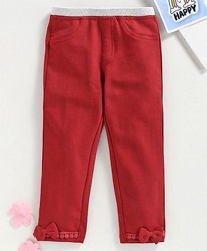 Babyhug Ankle Length Leggings Bow Applique - Maroon