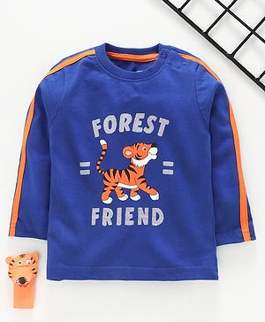Babyhug Full Sleeves Tee Tiger Print - Blue