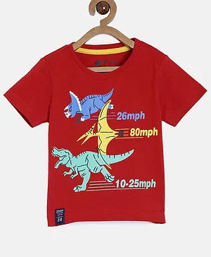 3PIN Half Sleeves Dinosaur Printed T-Shirt - Red