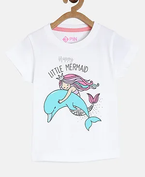 3PIN Half Sleeves Little Mermaid Printed T-Shirt  - White