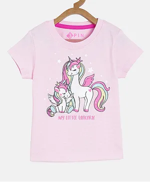 3PIN Half Sleeves Unicorn Printed T-Shirt - Pink
