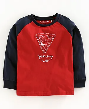 Snowflakes Raglan Full Sleeves Pizza Print T-Shirt - Red