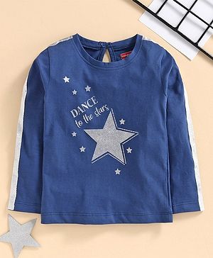 Babyhug Full Sleeves Glitter Embellished Top - Blue