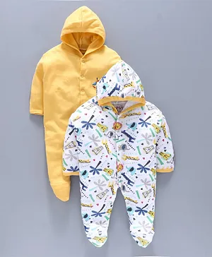 Bumzee Full Sleeves Pack Of Two Zoo Print Sleep Suits - Yellow White
