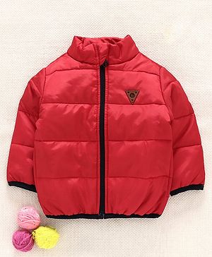 Babyhug Full Sleeves Quilted Jacket Badge Detail - Red