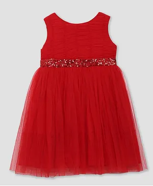 Cherry Crumble By Nitt Hyman Sleeveless Sequin Belt Detailing Dress - Red