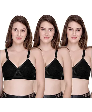 Sona Pack Of Three Women's Plus Size Full Coverage Non Padded Center Cross Belt Bra - Black