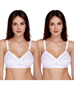 Sona Pack Of 2 Plus Size Full Coverage Non Padded Center Cross Belt Bra - White