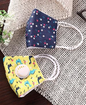 Babyhug 2 to 4 Years Printed Face Mask with Carbon Filter and Breathing Valve Yellow Blue - Pack of 2