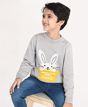 Kookie Kids Full Sleeves Sweater Bunny Print - Grey