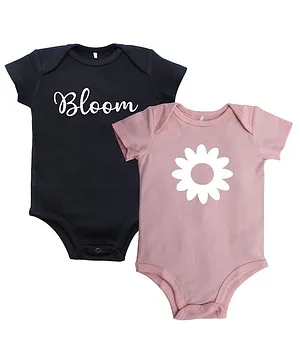 Kadam Baby Pack Of 2 Short Sleeves Flower & Bloom Printed Onesie - Pink & Black