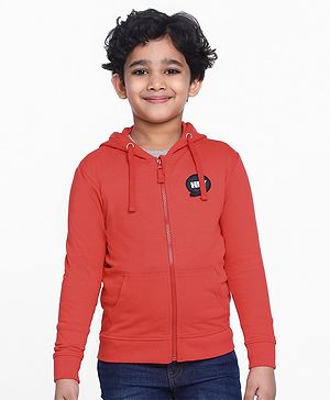 Pine Kids Full Sleeves Biowashed Hooded Sweat Jacket - Red