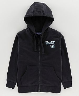 Pine Kids Full Sleeves Biowashed Hooded Sweatjacket - Black