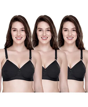 Sona Solid Full Coverage Non Padded Center Cross Belt Pack Of 3 Bra - Black