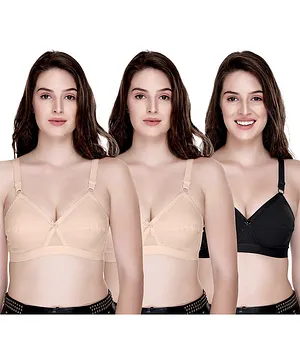 Sona Pack Of Three Cross Fit Skin Friendly Plus Size Full Coverage Non Padded Center Cross Belt Bra - Beige Black