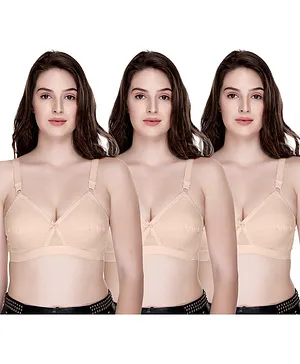 Sona Pack Of Three Cross Fit Skin Friendly Plus Size Full Coverage Non Padded Center Cross Belt Bra - Beige
