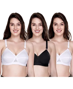 Sona Pack Of Three Cross Fit Skin Friendly Plus Size Full Coverage Non Padded Center Cross Belt Bra - White Black