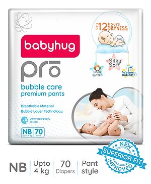 Babyhug Pro Bubble Care Premium Pant Style Diaper New Born (NB) Size - 70 Pieces - New & Improved Superior Fit