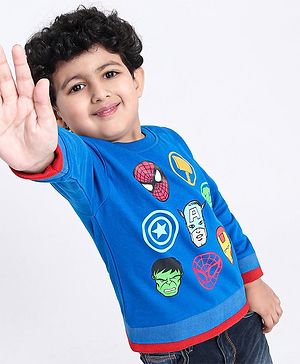 Babyhug Full Sleeves Sweatshirt Super Heros Print - Blue
