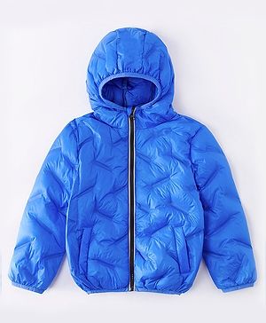 Kookie Kids Full Sleeves Padded Winter Jacket with Hood - Blue