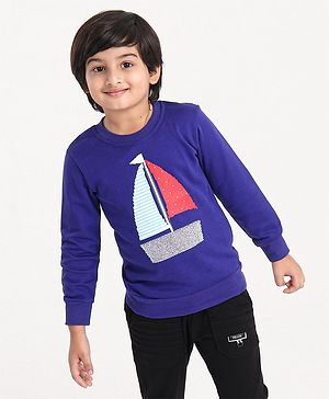 Kookie Kids Full Sleeve Sweatshirt Boat Print - Navy Blue