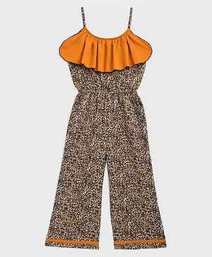 KIDSCRAFT Sleeveless Tiger Print Jumpsuit - Brown