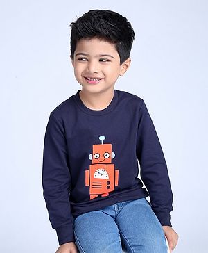 Kookie Kids Full Sleeves Sweatshirt Robot Print - Navy Blue