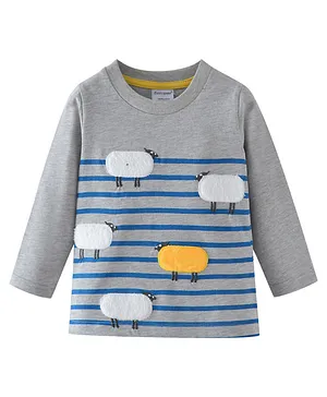 Kookie Kids Full Sleeves Stripe Tee Sheep Embroidery - Grey
