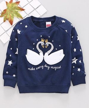 Babyhug Full Sleeves Sweatshirt Swan Patch  - Blue