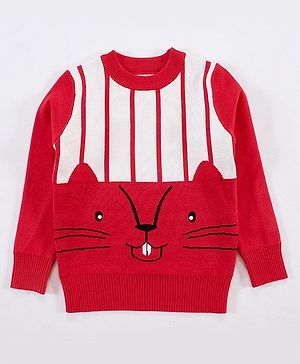 Kookie Kids Full Sleeves Pullover Sweater Beaver Design - Red