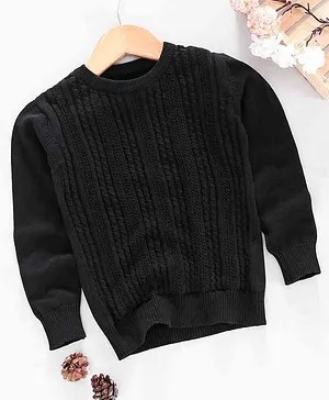Smarty Full Sleeves Sweater Self Design - Black