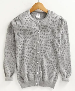 Smarty Girls Full Sleeves Self Designed Sweater - Grey
