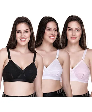 Sona Pack Of 3 Plus Size Cotton Full Coverage Non Wired Non Padded Bra - Multi Color
