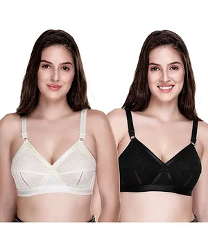 Sona Pack Of 2 Plus Size Cotton Full Coverage Non Wired Non Padded Bra - Black & Yellow