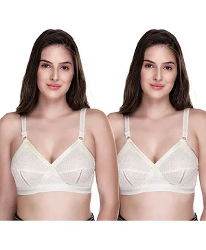 Sona Pack Of 2 Plus Size Cotton Full Coverage Non Wired Non Padded Bra - Yellow