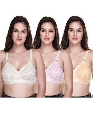 Sona Everyday Plus Size Full Coverage Non Wired & Non Padded Pack Of Three Maternity Bra - White Pink Yellow