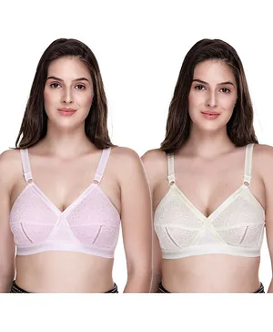 Sona Plus Size Full Coverage Non Wired & Non Padded Pack Of Two Bra - Light Pink White