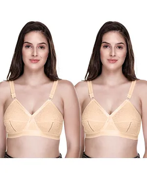 Sona Women's Delicate Super Everyday Plus Size Cotton Full Coverage Non Wired, Non Padded Multi Color Size 44D Pack of 2 Bra - Beige