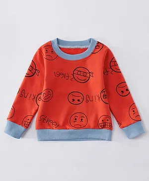 Kookie Kids Full Sleeves Sweatshirt Smiley Print - Red