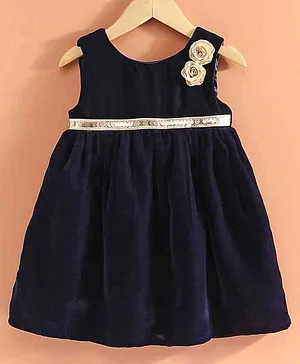 Babyhug Sleeveless Party Wear Frock Floral Corsage - Navy Blue