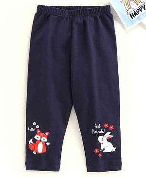 Babyhug Full Length Leggings Fox & Bunny Print -Navy Blue
