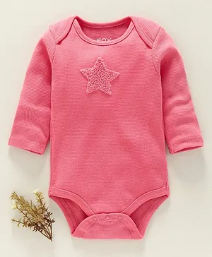 Fox Baby Full Sleeves Onesie Star Embroidered - Pink