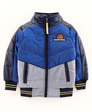 Babyhug Full Sleeves Padded Jacket Basketball Patch - Blue White